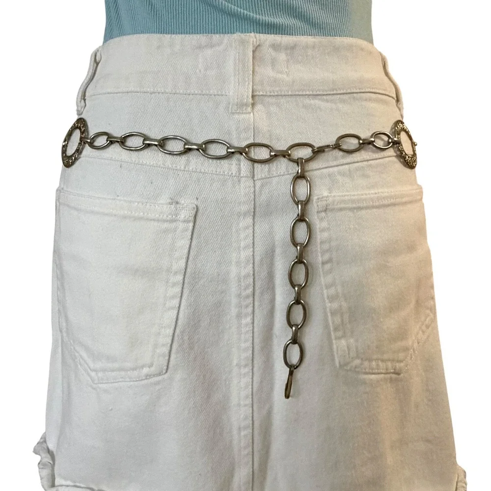 Filigree Oval Link Chain Belt Silver Boho Y2K Festival Statement Vintage‎